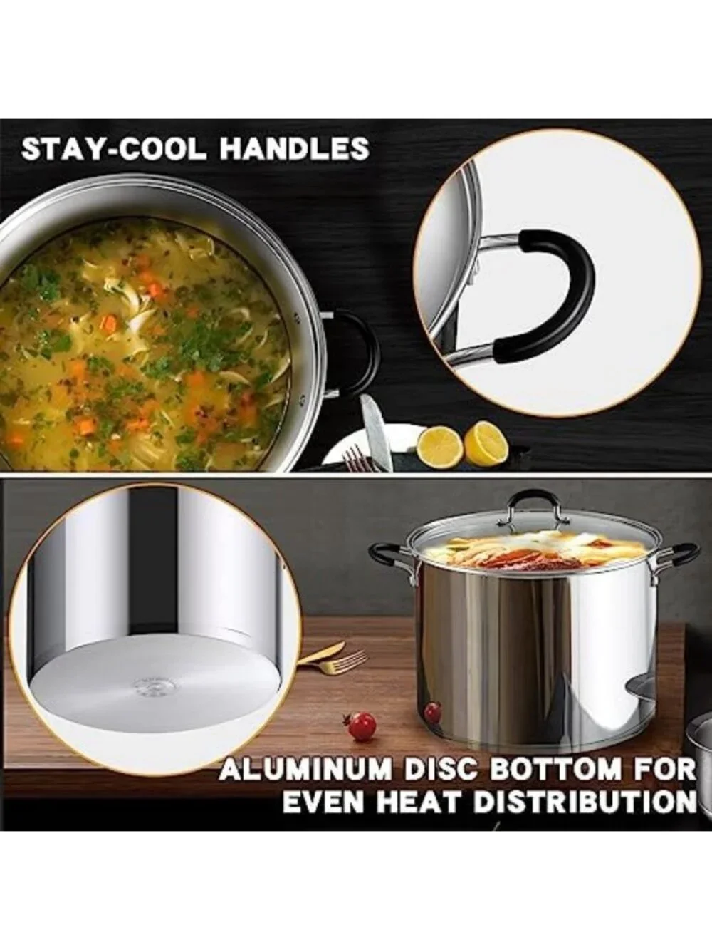 8 Quart Stainless Steel Stock Pot with Lid - Durable, Heavy-Duty Cooking